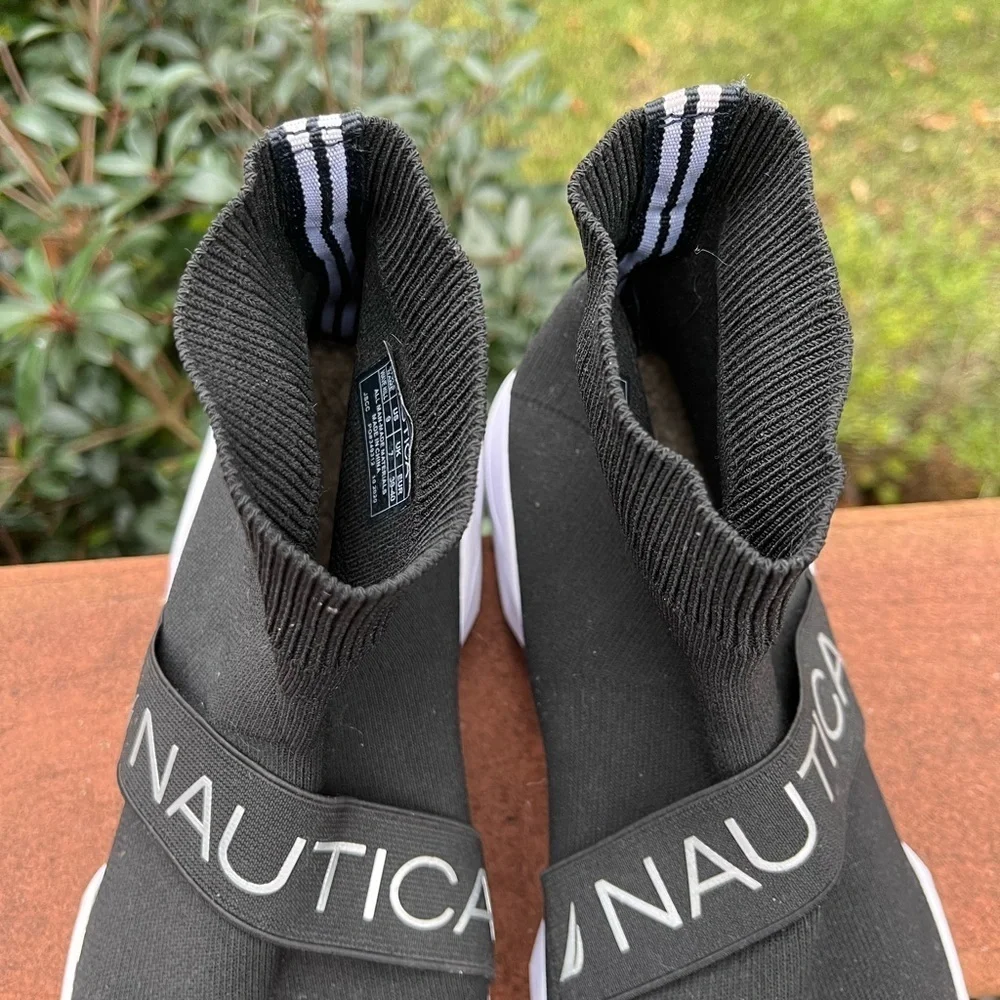 Nautica Wave Hill Black High Top Sneakers Shoes Women 9 knit Stretchy